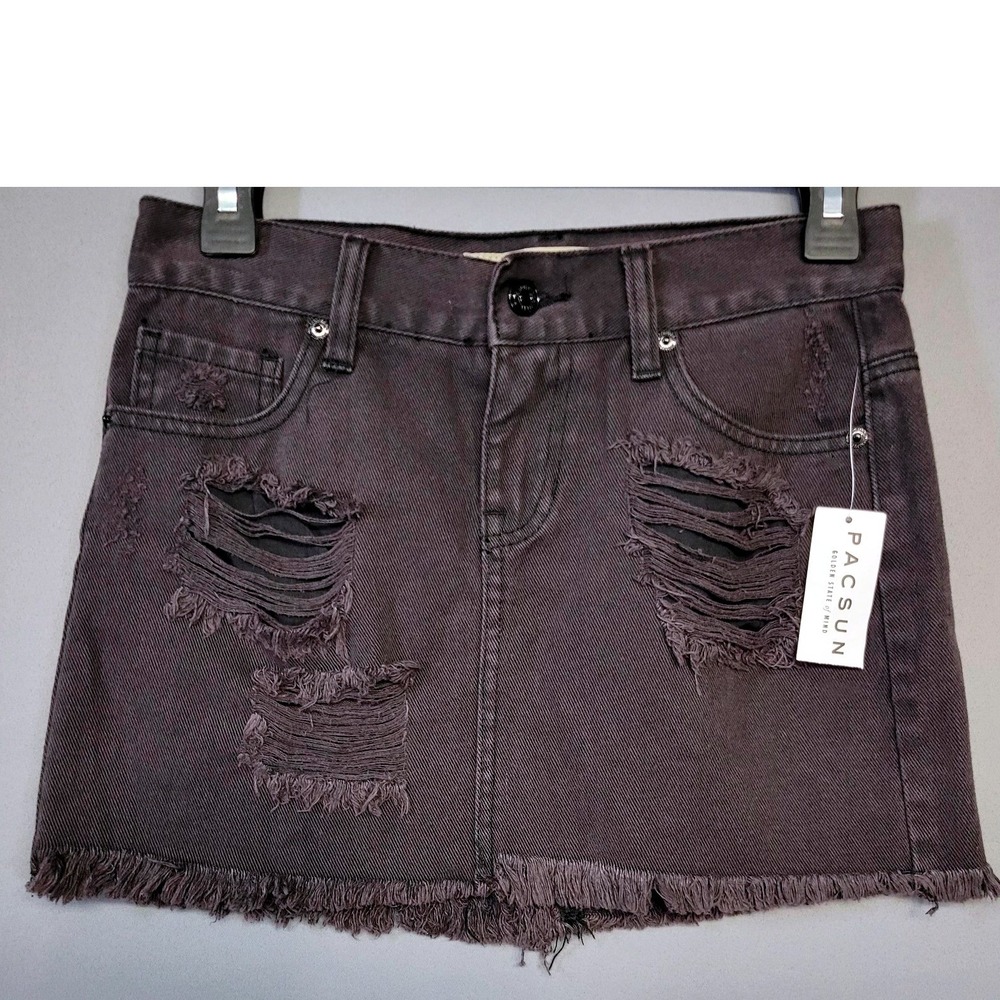PacSun Melville Distressed Denim Mini Skirt Womens XS (23) Black NEW